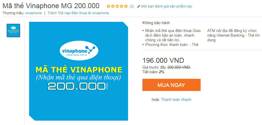 Mua thẻ điện thoại vinaphone